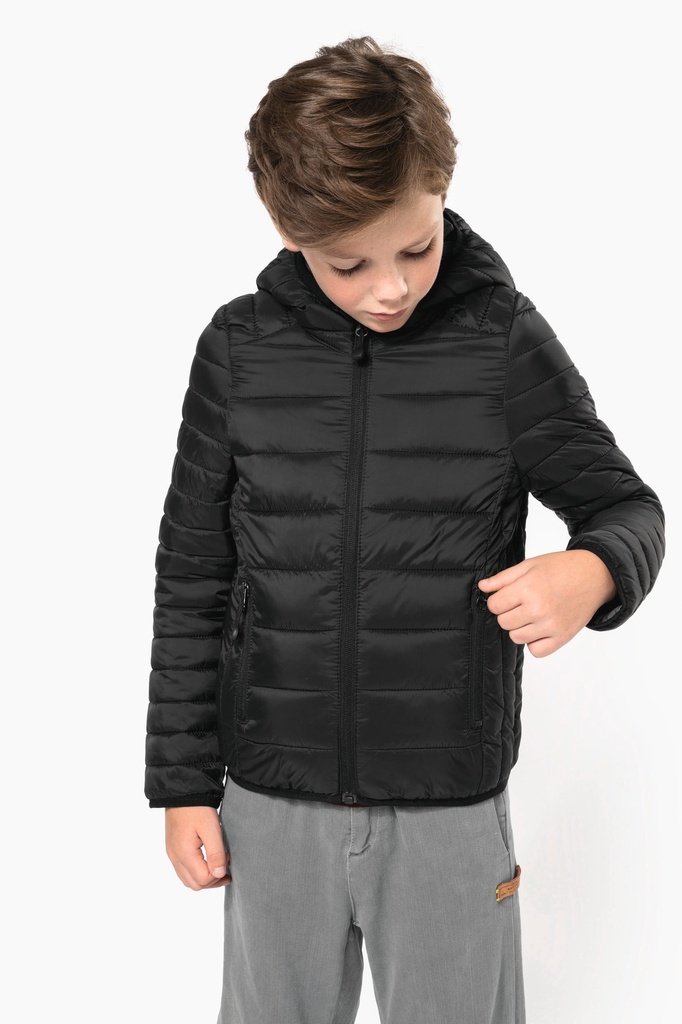 [K6112-Black-12/14ans] K6112 - Doudoune légère capuche enfant - Black (12/14 ANS)