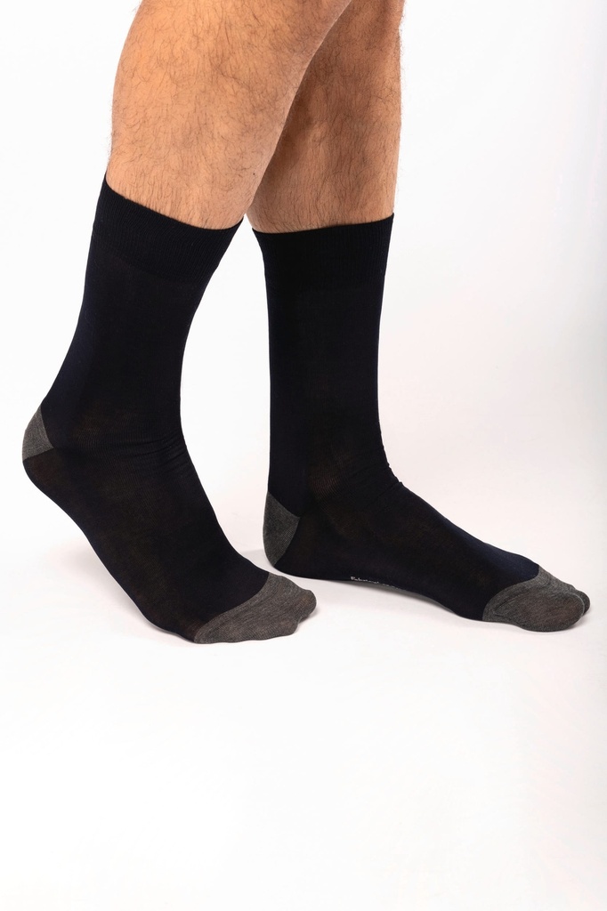 [K817-Navy_DarkGreyHeather-39/42EU] K817 - Chaussettes de ville mi-hautes coton mercerisé Origine France Garantie - Navy_DarkGreyHeather (39/42EU)