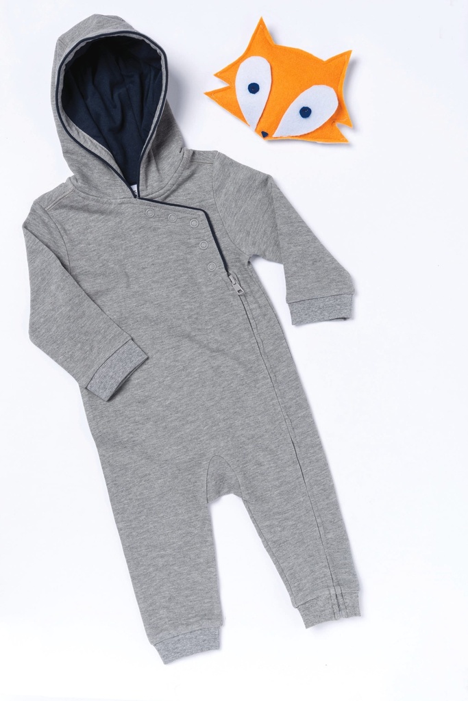[K830-Navy_OxfordGrey-12M] K830 - Grenouillère bébé avec capuche - Navy_OxfordGrey (12M)