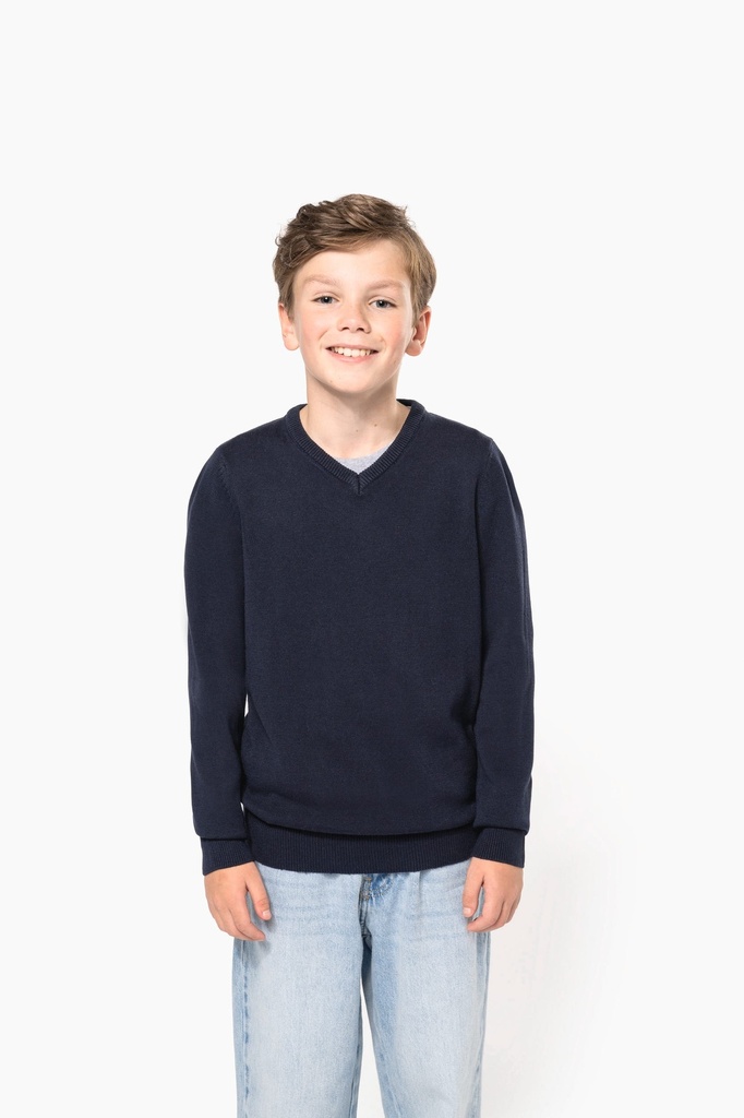 [K9109-GreyMelange-12/14ans] K9109 - Pull col V enfant - GreyMelange (12/14 ANS)