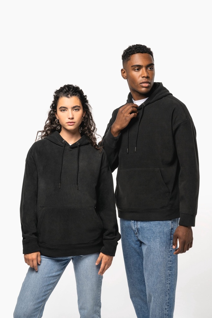 [K949-Black-XS] K949 - Sweat-shirt à capuche oversize en micropolaire recyclée unisexe - Black (XS)