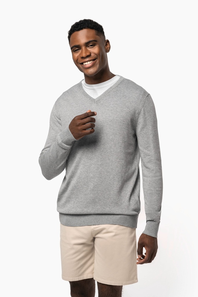 [K980-Lightgreyheather-S] K980 - Pull col en V écoresponsable homme - Lightgreyheather (S)
