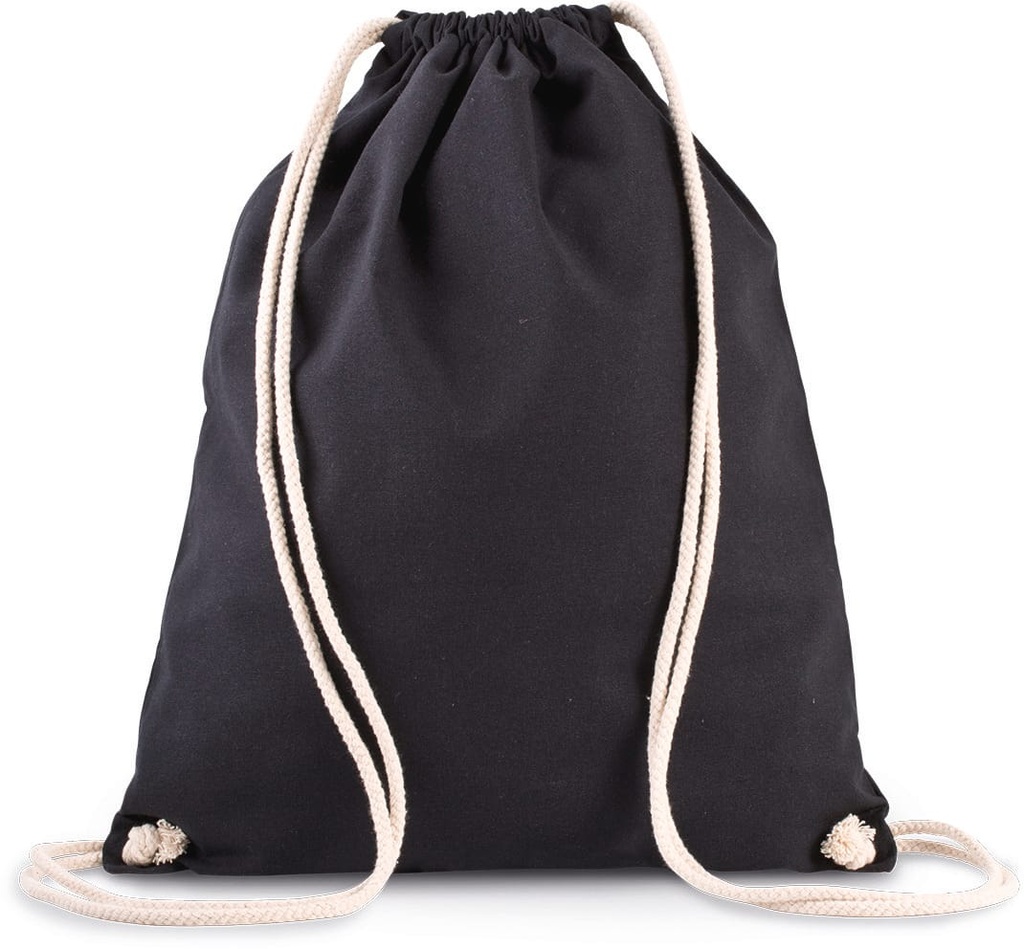 [KI0139-Black-OneSize] KI0139 - Sac à dos en coton bio avec cordelettes - Black