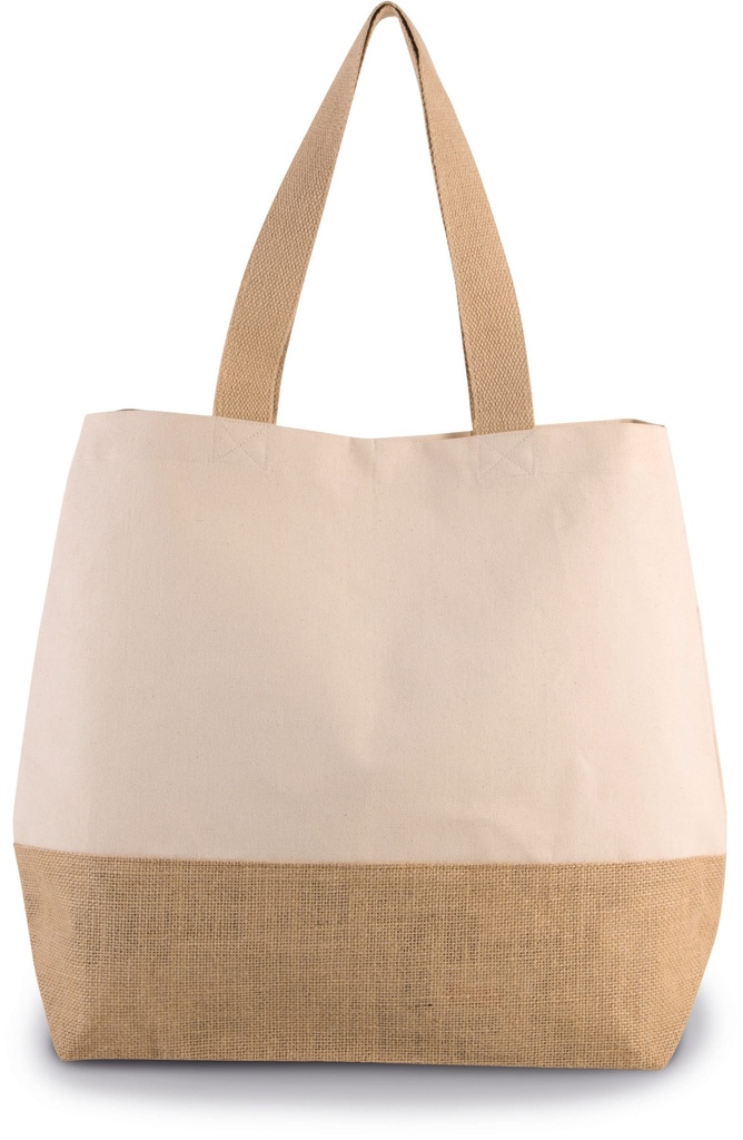 [KI0235-Natural-OneSize] KI0235 - Sac shopping en toiles de coton et jute - Natural