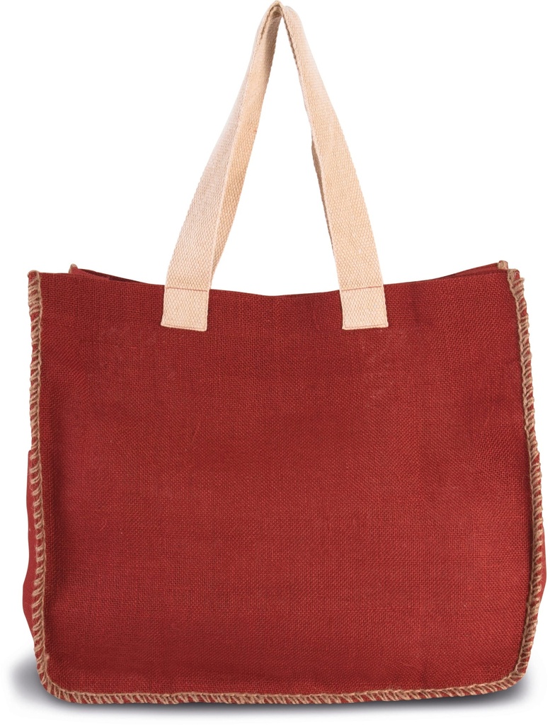 [KI0248-ArandanoRed_Natural-OneSize] KI0248 - Sac en jute avec coutures contrastées - ArandanoRed_Natural