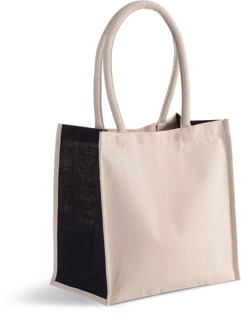 [KI0255-Natural_Turquoise-OneSize] KI0255 - Sac cabas en coton / jute - 17 L - Natural_Turquoise