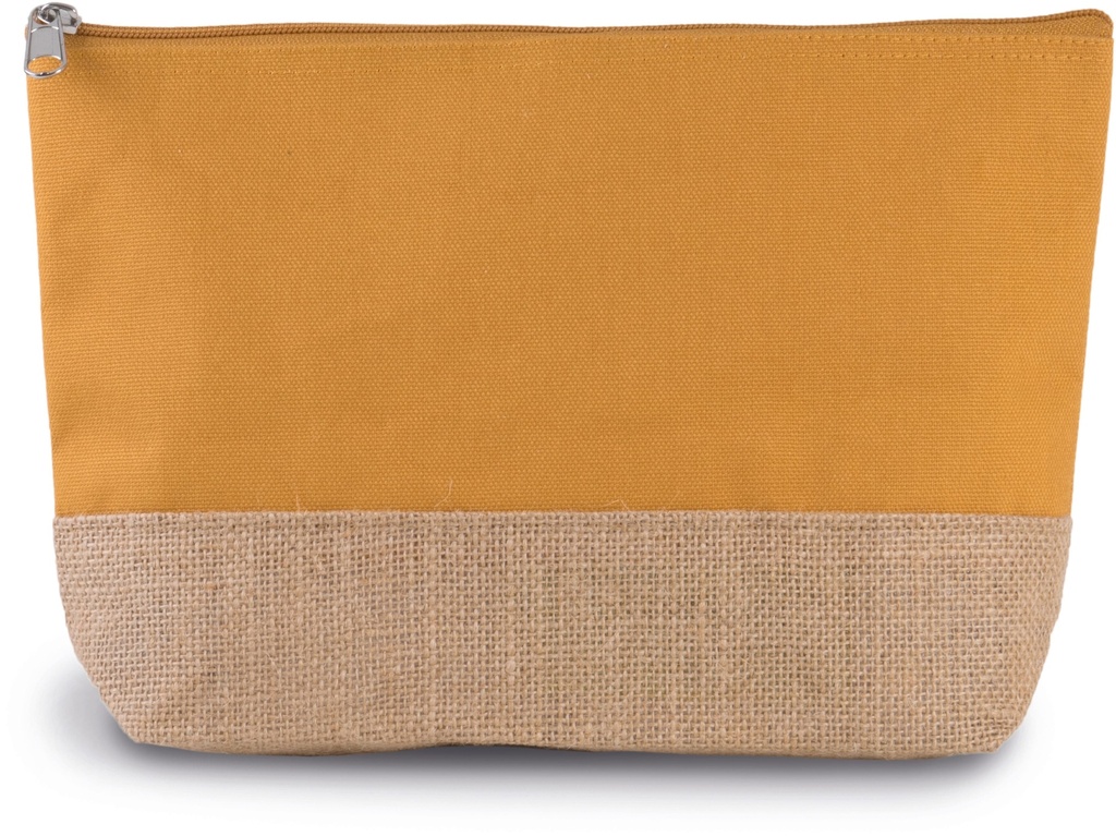 [KI0276-DustyLightGreen_Natural-OneSize] KI0276 - Pochette en toiles de coton et jute - DustyLightGreen_Natural