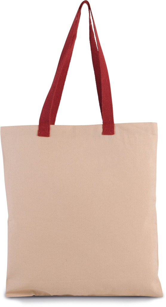 [KI0277-Natural_CherryRed-OneSize] KI0277 - Sac shopping plat en toile avec poignées contrastées - Natural_CherryRed