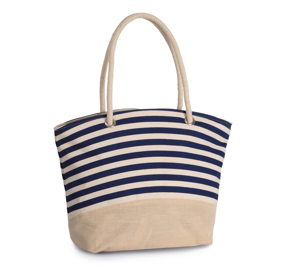[KI0283-Natural_Navy-OneSize] KI0283 - Sac shopping style marin en toile de jute  - Natural_Navy