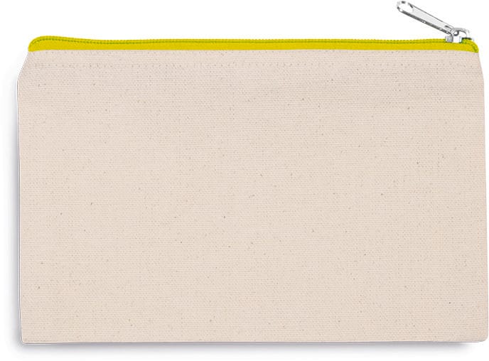 [KI0720-Natural_FluorescentYellow-OneSize] KI0720 - Pochette en coton canvas - petit modèle - Natural_FluorescentYellow