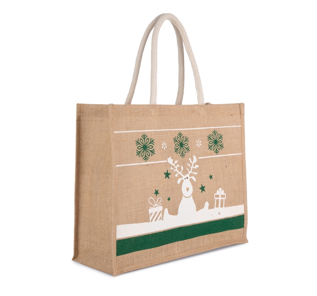 [KI0736-Natural_CherryRed-OneSize] KI0736 - Sac shopping avec motifs de Noël - Natural_CherryRed