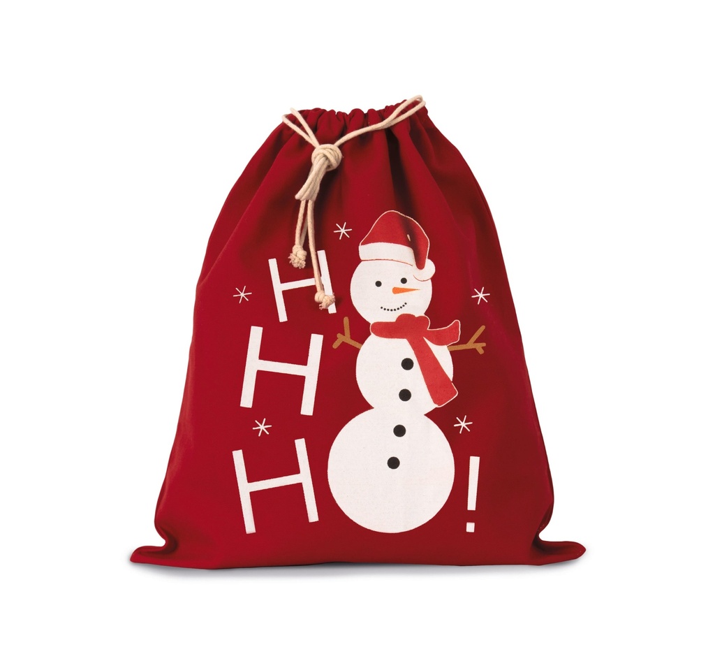 [KI0745-Natural-OneSize] KI0745 - Sac coton à cordon motif bonhomme de neige - Natural