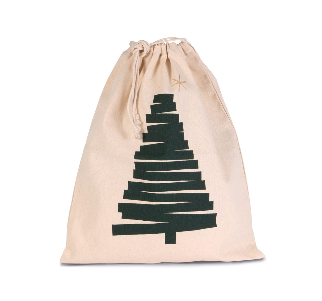 [KI0746-Natural-OneSize] KI0746 - Sac coton à cordon motif sapin - Natural