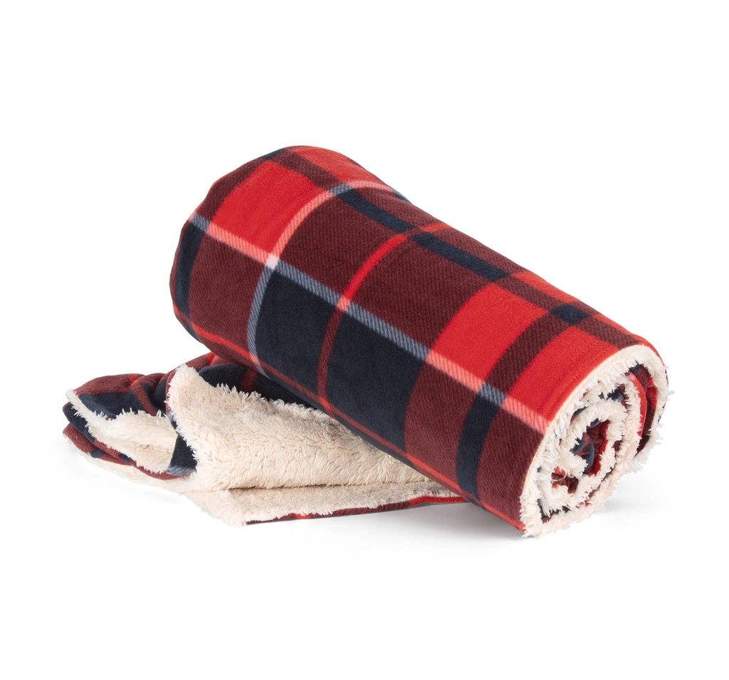 [KP431-CherryRed-OneSize] KP431 - Plaid sherpa - CherryRed