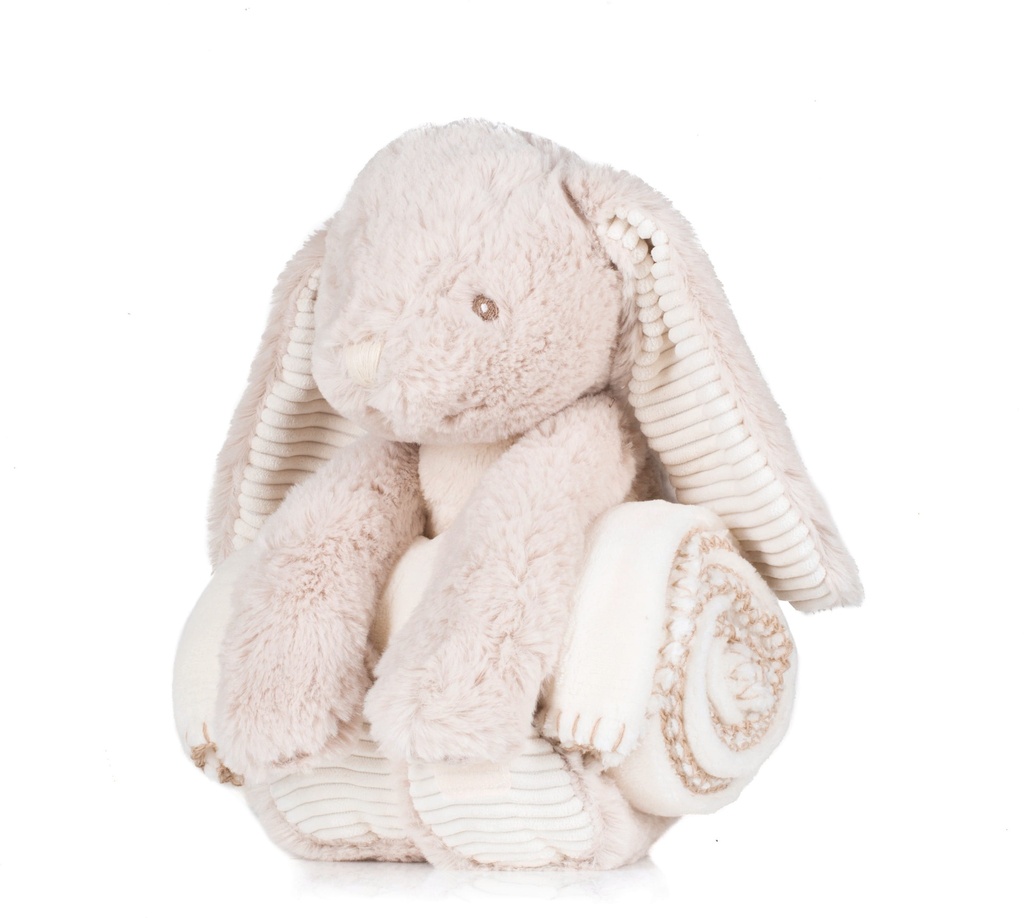 [MM034-Cream-40cm] MM034 - Peluche Lapin & couverture - Cream
