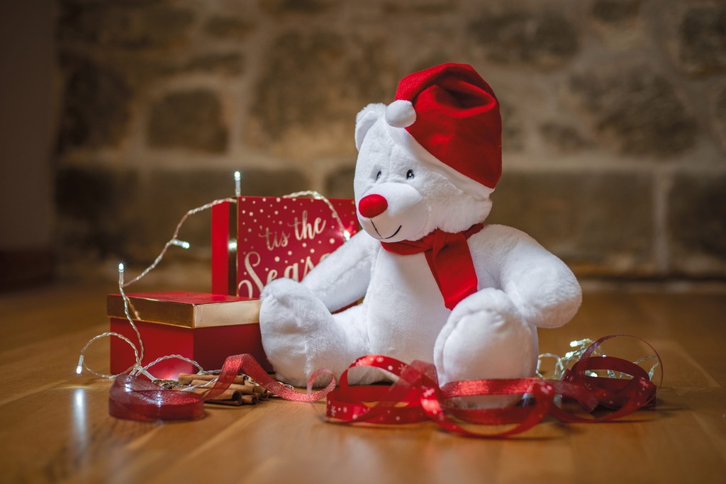 MM573 - Peluche zippée ours de Noël - White_Red