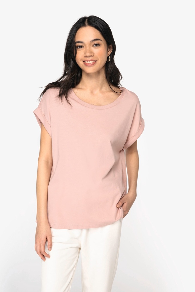 [NS309-White-XS] NS309 - T-shirt écoresponsable manches à revers femme - White (XS)