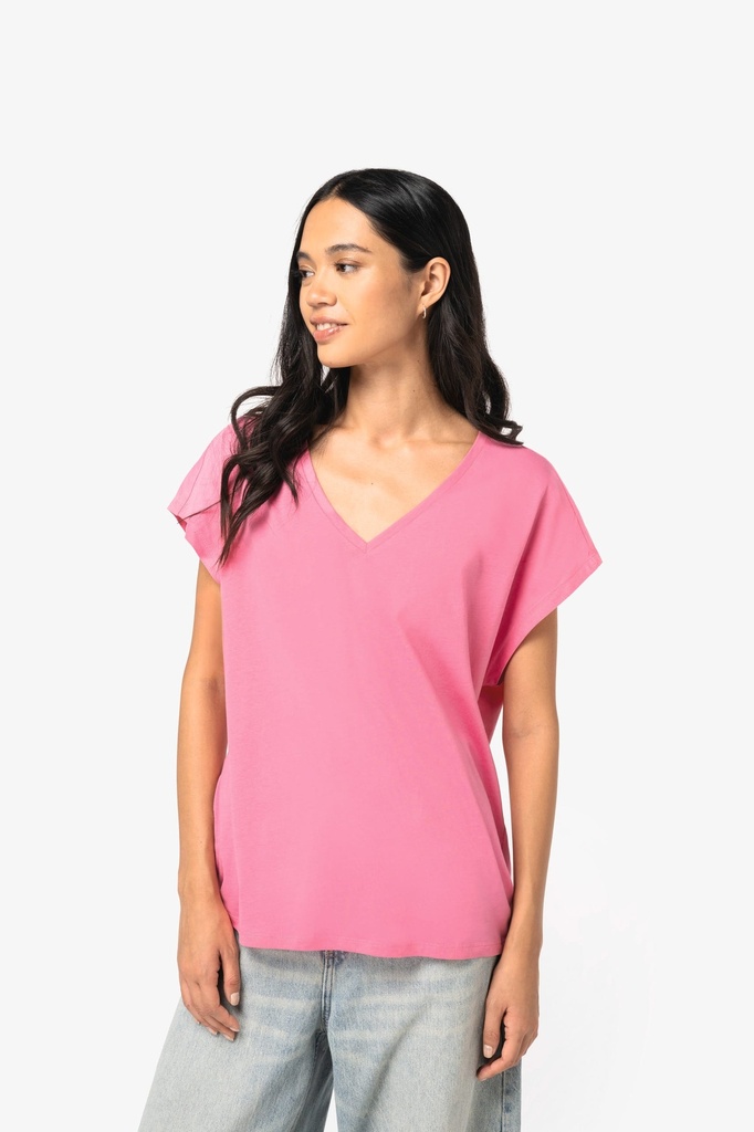[NS312-Ivory-S] NS312 - T-shirt écoresponsable loose à col V femme - Ivory (S)