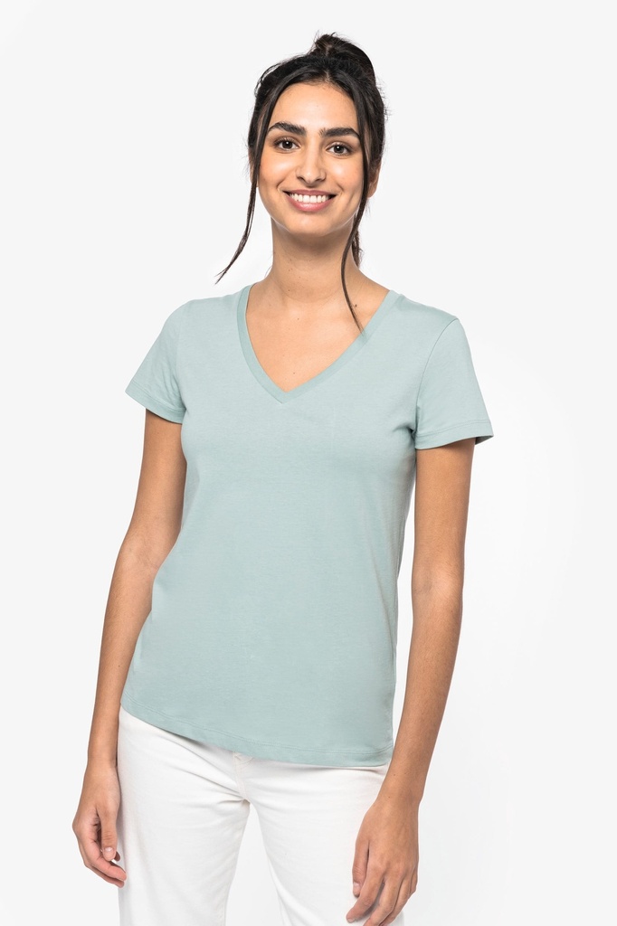 [NS334-JadeGreen-XS] NS334 - T-shirt écoresponsable col V femme - JadeGreen (XS)