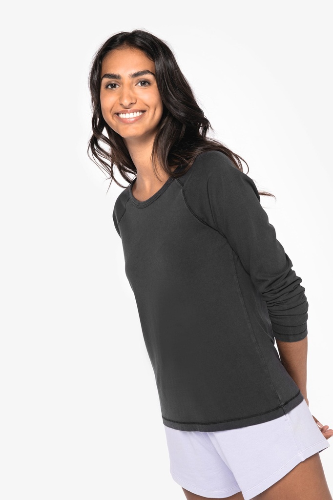 [NS339-WashedCoalGrey-XS] NS339 - T-shirt écoresponsable raglan manches longues femme  - WashedCoalGrey (XS)