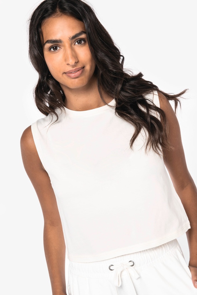 [NS342-WashedIvory-XS] NS342 - T-shirt écoresponsable  crop sans manche femme - WashedIvory (XS)