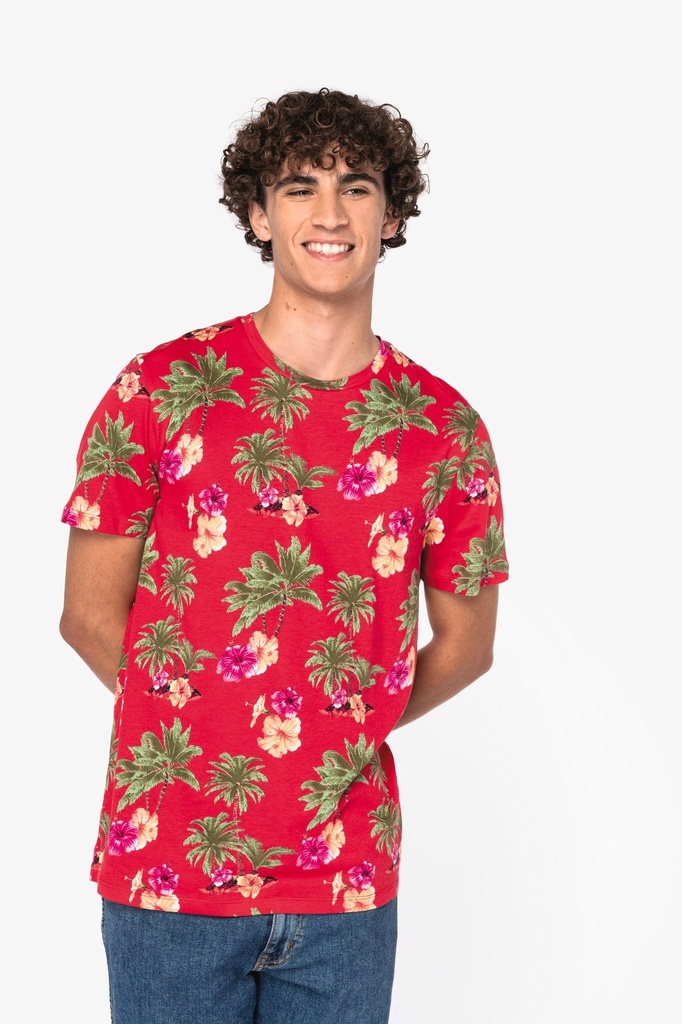 [NS350-RedHawaiian-XS] NS350 - T-shirt écoresponsable imprimé tropical homme - RedHawaiian (XS)
