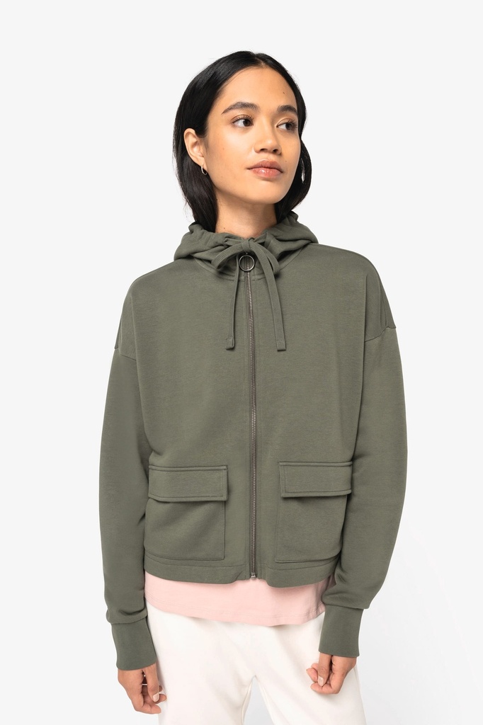 [NS409-Black-XS] NS409 - Sweat-shirt écoresponsable zippé à capuche French Terry femme - Black (XS)