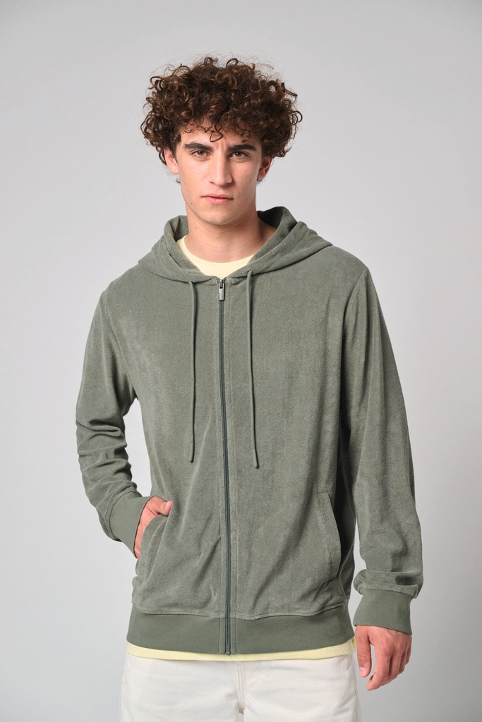 [NS419-OrganicKhaki-XS] NS419 - Sweat-shirt écoresponsable en éponge zippé à capuche homme - OrganicKhaki (XS)