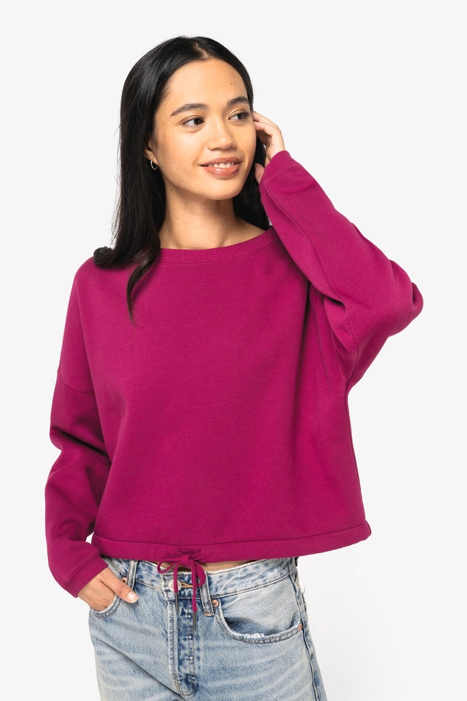 [NS429-Apricot-XS] NS429 - Sweat-shirt écoresponsable à col rond oversize crop femme - Apricot (XS)