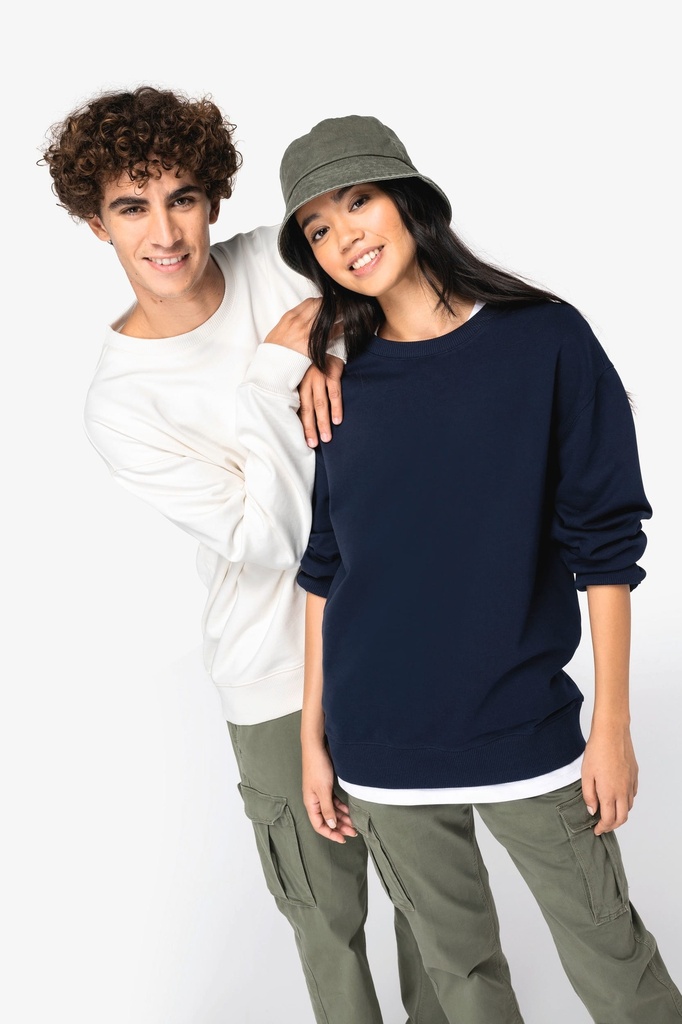 [NS430-Black-2XS] NS430 - Sweat-shirt écoresponsable à col rond à épaules tombantes French Terry unisexe - Black (2XS)