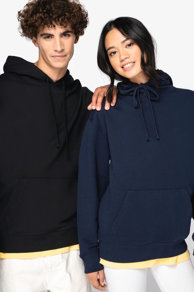 [NS431-Black-2XS] NS431 - Sweat-shirt écoresponsable à capuche  à épaules tombantes French Terry unisexe  - Black (2XS)