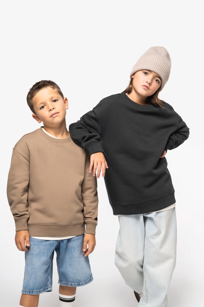 [NS437-Black-12/14ans] NS437 - Sweat-shirt écoresponsable à col rond oversize enfant - Black (12/14 ANS)