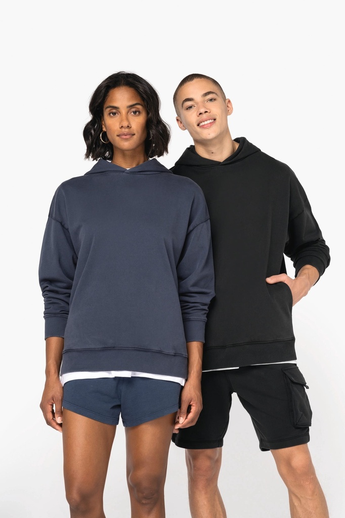 [NS448-Washedblack-XS] NS448 - Sweat-shirt écoresponsable à capuche délavé oversize unisexe - Washedblack (XS)
