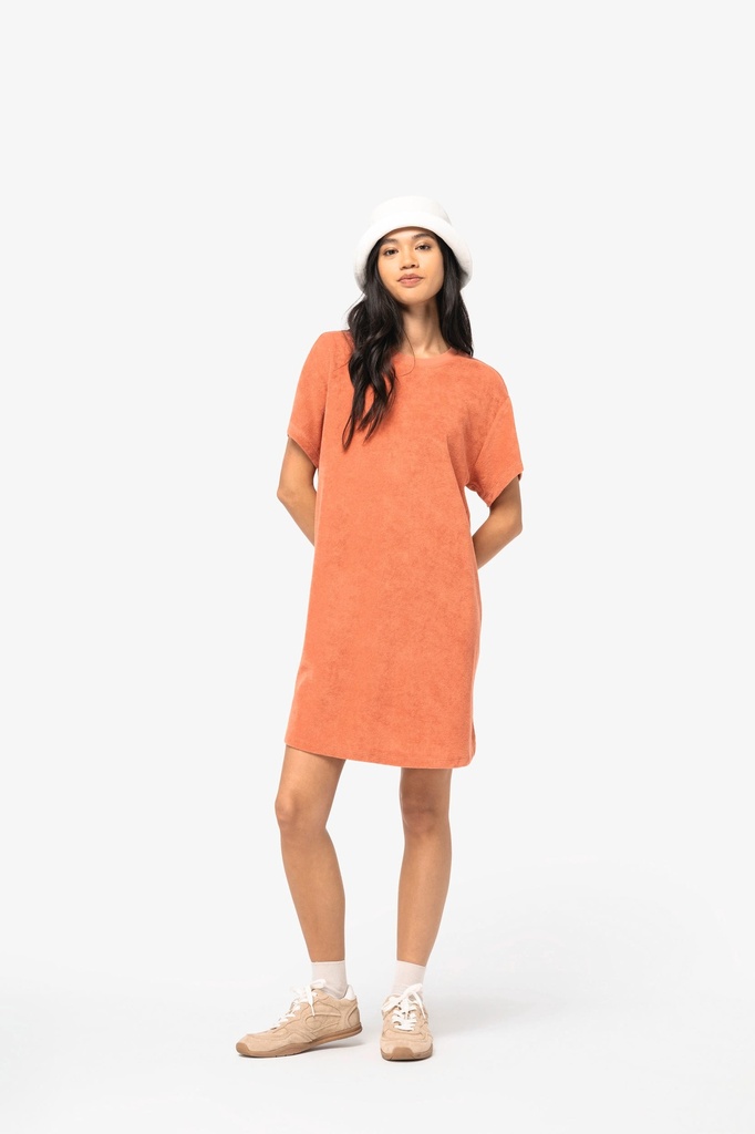 [NS5028-Pomelo-XS] NS5028 - Robe t-shirt écoresponsable en éponge à épaules tombantes femme - Pomelo (XS)