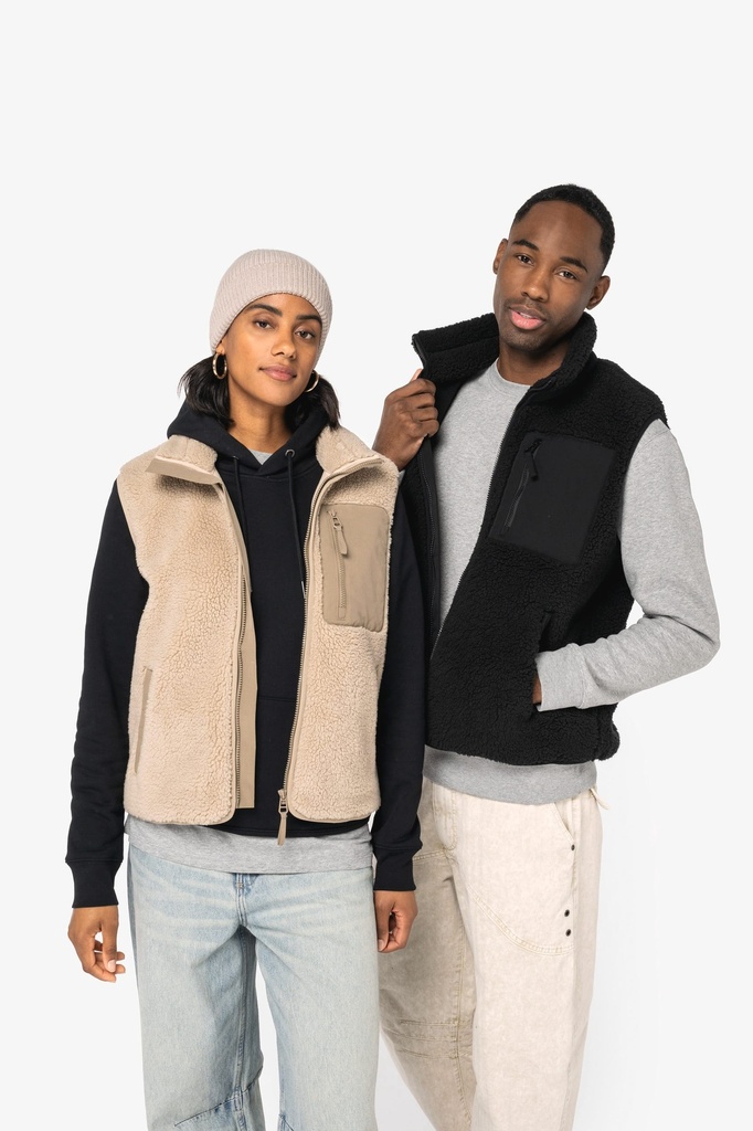[NS624-WetSand_Driftwood-2XS] NS624 - Bodywarmer écoresponsable en sherpa unisexe - WetSand_Driftwood (2XS)
