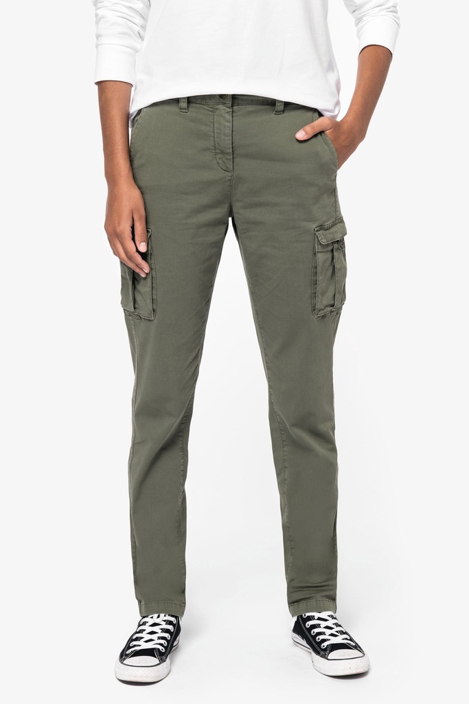 [NS741-WashedOrganicKhaki-44FR] NS741 - Pantalon cargo écoresponsable délavé femme - WashedOrganicKhaki (44FR)