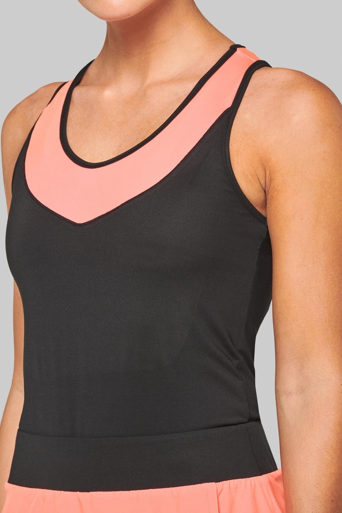 [PA4031-Black_Coral-XS] PA4031 - Débardeur de padel bicolore femme - Black_Coral (XS)