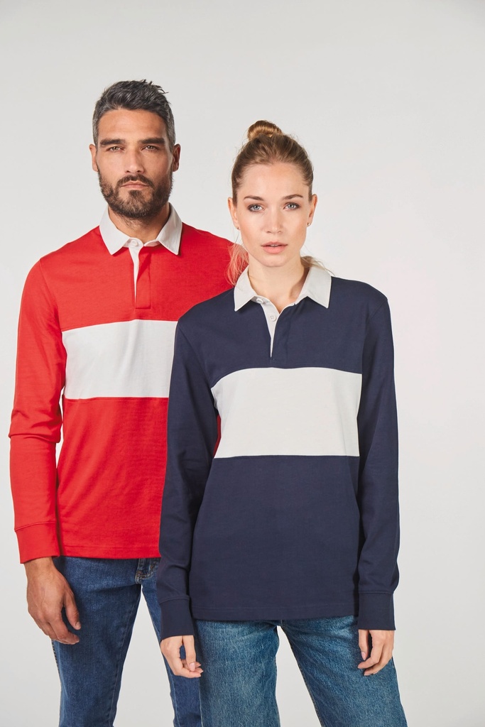 [PA429-SportyRed_White-XS] PA429 - Polo Rugby manches longues - SportyRed_White (XS)