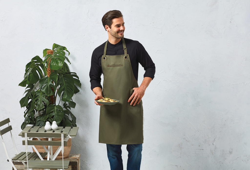 [PR121-Khaki_Brown-OneSize] PR121 - Tablier contrasté écoresponsable "Barley" - Khaki_Brown