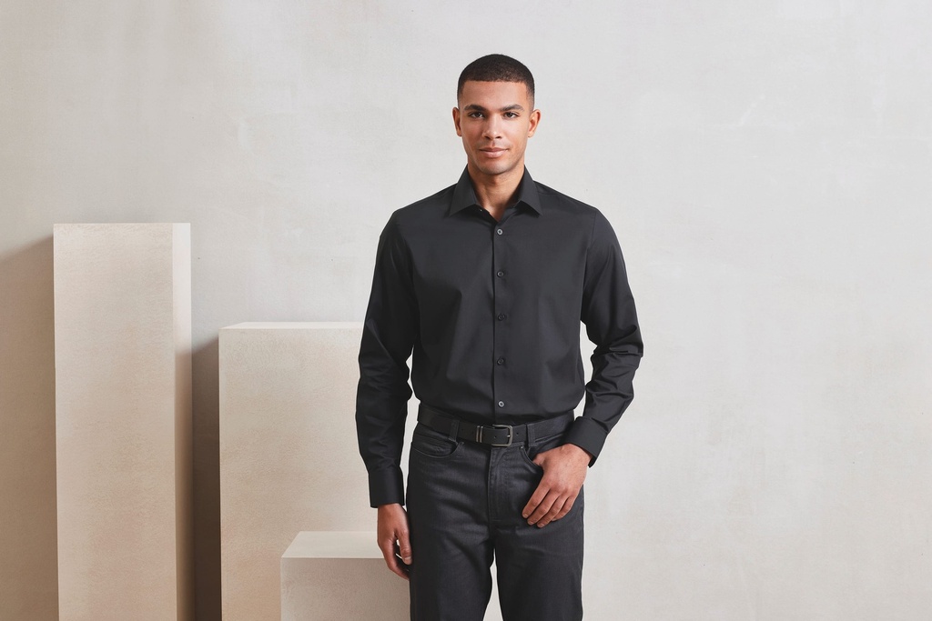 [PR203-Black-S] PR203 - Chemise popeline RECYCLIGHT à manches longues pour homme - Black (S)