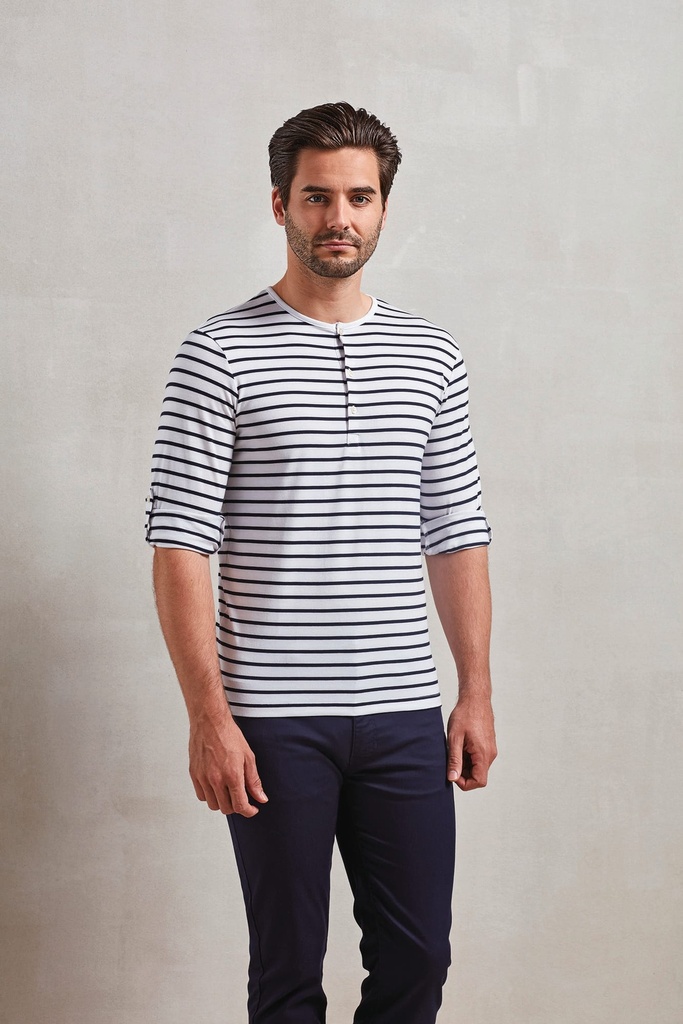 [PR218-White_Navy-XS] PR218 - T-shirt homme "Long John" - White_Navy (XS)