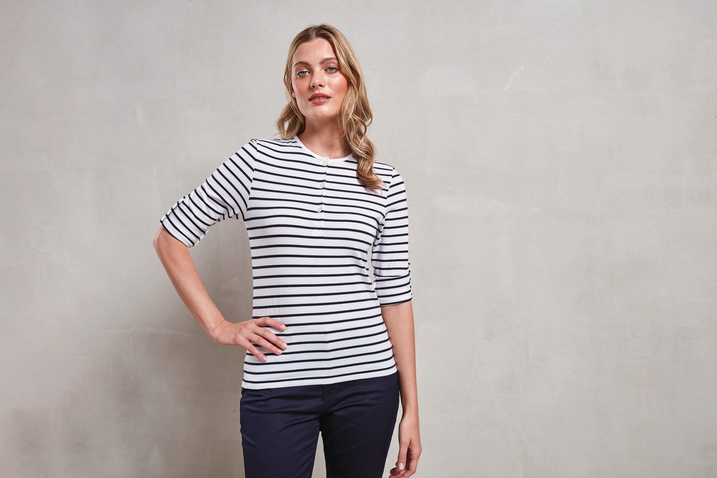 [PR318-White_Navy-XS] PR318 - T-shirt femme "Long John" - White_Navy (XS)