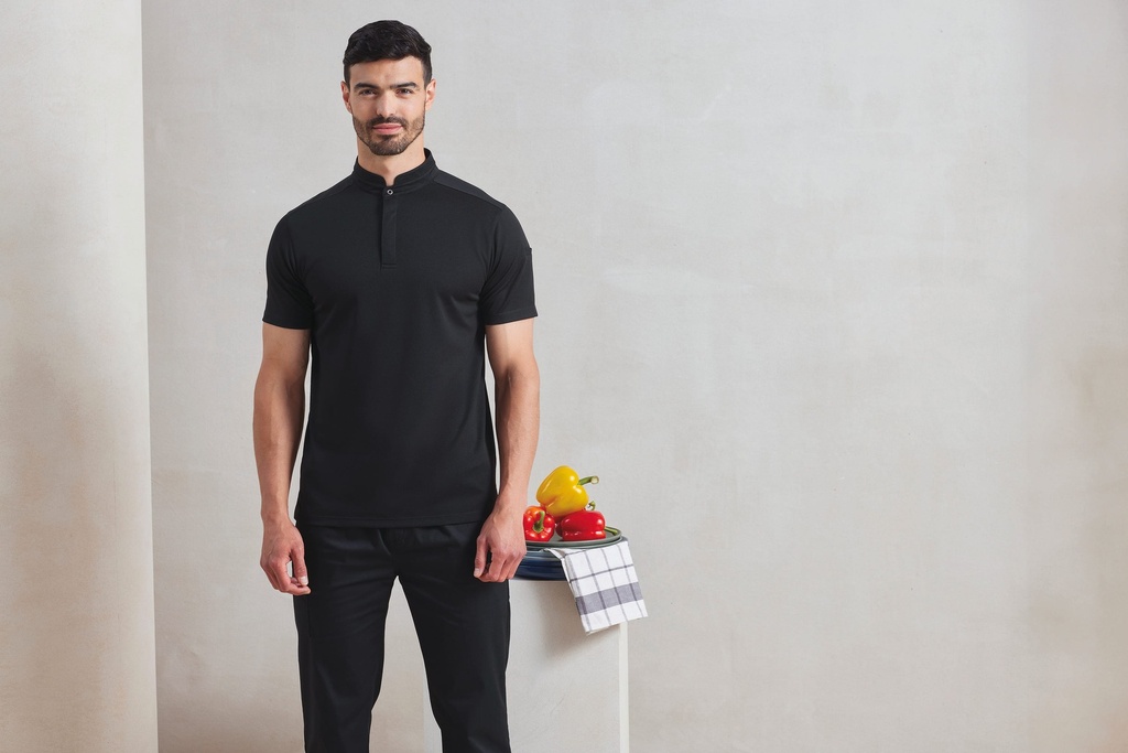 [PR646-Black-XS] PR646 - Polo de cuisinier Coolchecker Essential à manches courtes - Black (XS)