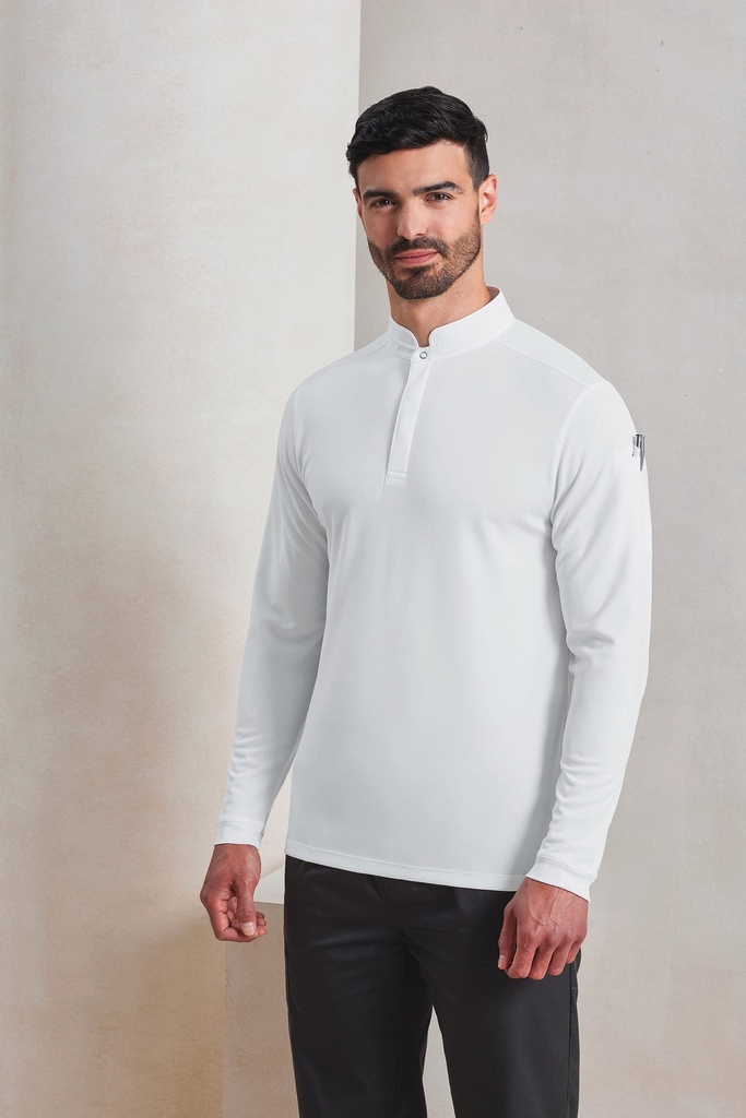 PR647 - Polo de cuisinier Coolchecker Essential à manches longues - White