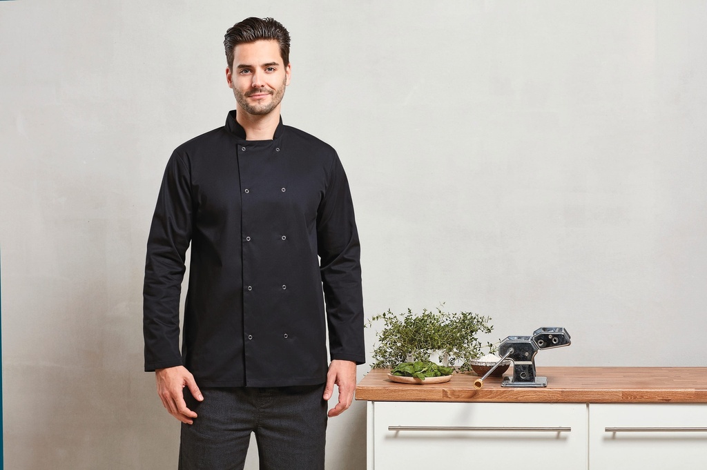 PR665 - Veste de cuisine manches longues à boutons pression - White
