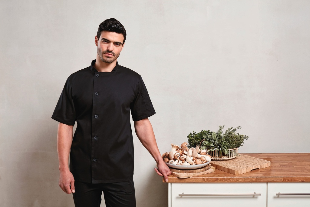 [PR900-Black-XS] PR900 - Veste chef cuisinier manches courtes "Essential" - Black (XS)