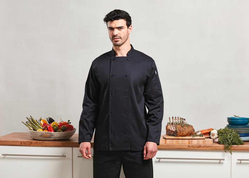 [PR903-Black-XS] PR903 - Veste chef cuisinier manches longues Coolchecker® - Black (XS)