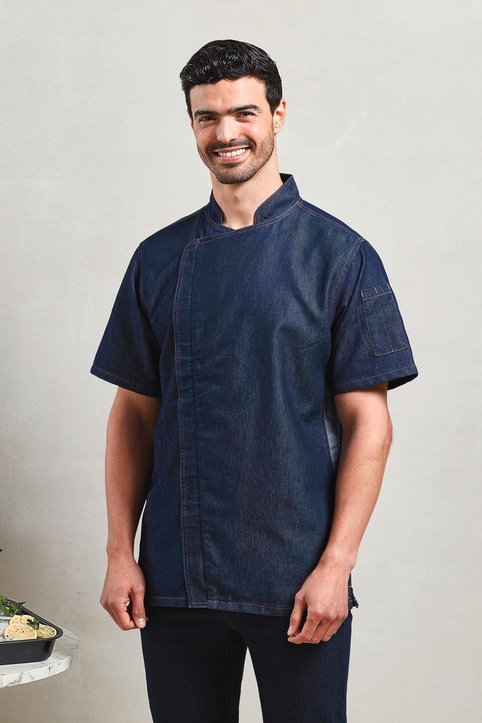 [PR906-BlackDenim-XS] PR906 - Veste chef cuisinier "Zip close" - BlackDenim (XS)