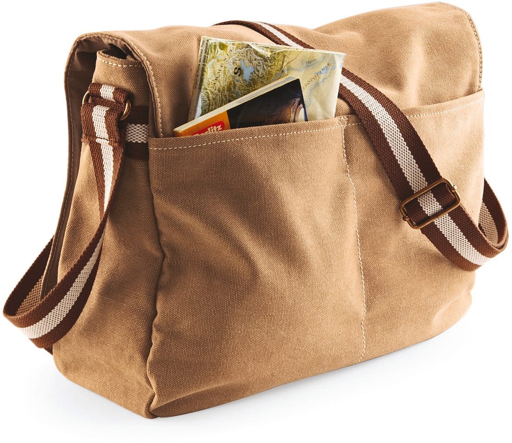 [QD610-VintageMilitaryGreen-OneSize] QD610 - Sac courrier vintage en toile - VintageMilitaryGreen