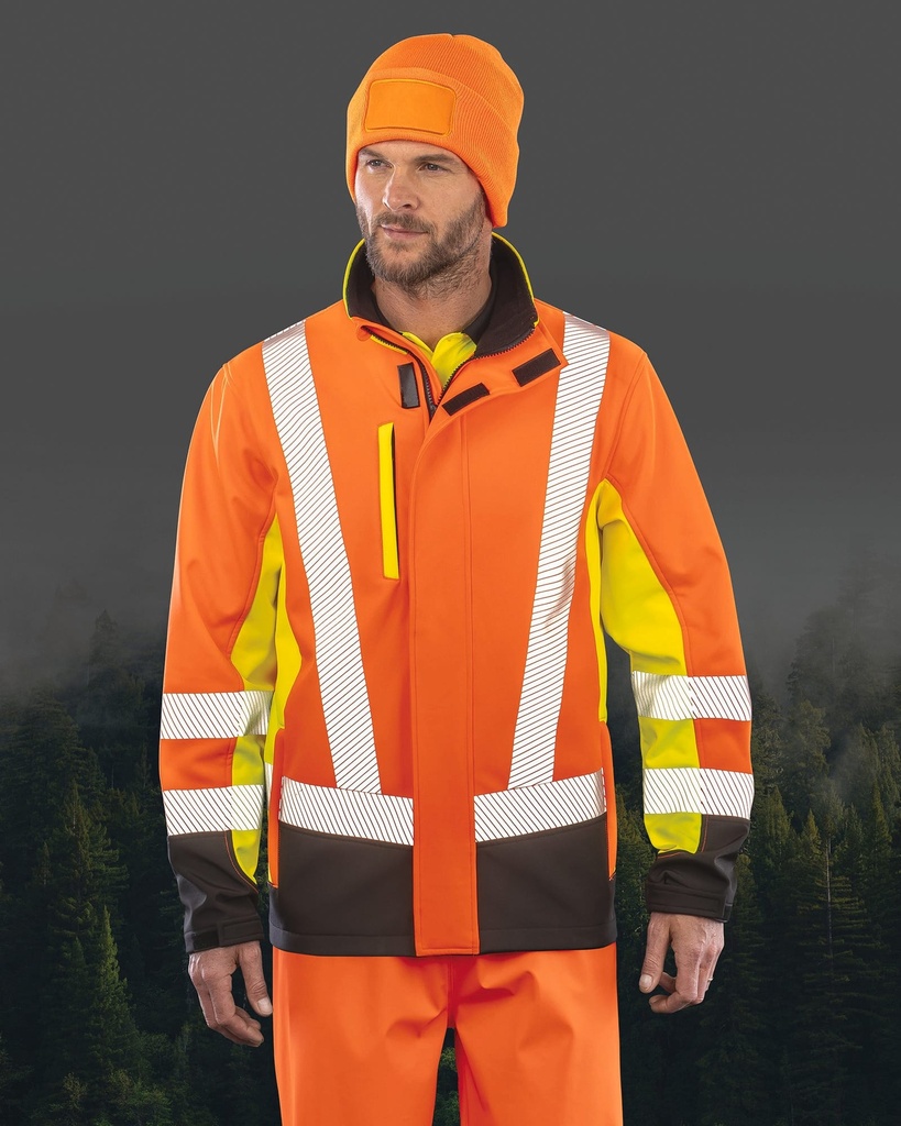 [R506X-FluorescentYellow_Orange_Black-S] R506X - Veste softshell de sécurité recyclé 3 couches  - FluorescentYellow_Orange_Black (S)